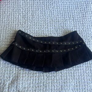 Black Pleated Skirt with Eyelet Detail